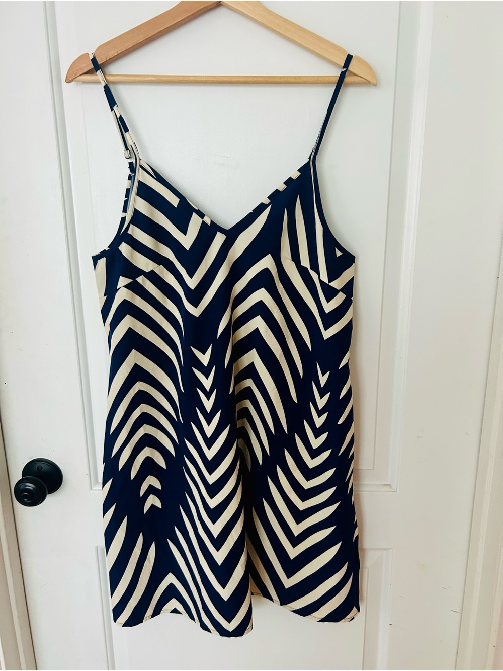 Striped Navy and Cream V-Neck Slip Mini Dress